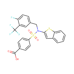 O=C(O)c1ccc(S(=O)(=O)N(Cc2ccc(F)c(C(F)(F)F)c2)c2cc3ccccc3s2)cc1 ZINC000115234280