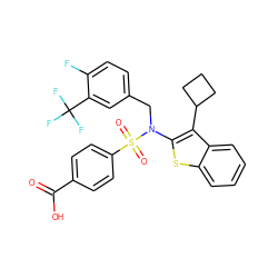 O=C(O)c1ccc(S(=O)(=O)N(Cc2ccc(F)c(C(F)(F)F)c2)c2sc3ccccc3c2C2CCC2)cc1 ZINC000115230387