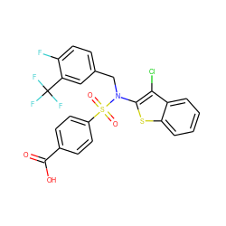 O=C(O)c1ccc(S(=O)(=O)N(Cc2ccc(F)c(C(F)(F)F)c2)c2sc3ccccc3c2Cl)cc1 ZINC000115233313