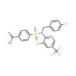 O=C(O)c1ccc(S(=O)(=O)N(Cc2ccc(F)cc2)c2ncc(C(F)(F)F)cc2Cl)cc1 ZINC000113165235