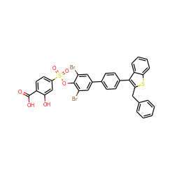 O=C(O)c1ccc(S(=O)(=O)Oc2c(Br)cc(-c3ccc(-c4c(Cc5ccccc5)sc5ccccc45)cc3)cc2Br)cc1O ZINC000095608522