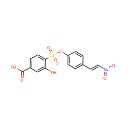 O=C(O)c1ccc(S(=O)(=O)Oc2ccc(/C=C/[N+](=O)[O-])cc2)c(O)c1 ZINC000013823382