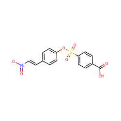 O=C(O)c1ccc(S(=O)(=O)Oc2ccc(/C=C/[N+](=O)[O-])cc2)cc1 ZINC000013823376