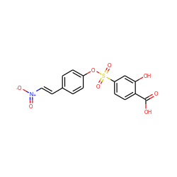 O=C(O)c1ccc(S(=O)(=O)Oc2ccc(/C=C/[N+](=O)[O-])cc2)cc1O ZINC000013823380