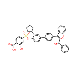 O=C(O)c1ccc(S(=O)(=O)Oc2ccc(-c3ccc(-c4c(C(=O)c5ccccc5)oc5ccccc45)cc3)cc2C2CCCC2)cc1O ZINC000003981796