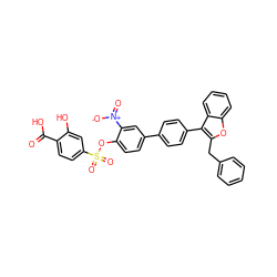 O=C(O)c1ccc(S(=O)(=O)Oc2ccc(-c3ccc(-c4c(Cc5ccccc5)oc5ccccc45)cc3)cc2[N+](=O)[O-])cc1O ZINC000028758667