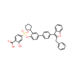 O=C(O)c1ccc(S(=O)(=O)Oc2ccc(-c3ccc(-c4c(Cc5ccccc5)oc5ccccc45)cc3)cc2C2CCCC2)cc1O ZINC000028758619