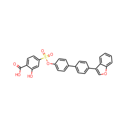 O=C(O)c1ccc(S(=O)(=O)Oc2ccc(-c3ccc(-c4coc5ccccc45)cc3)cc2)cc1O ZINC000002008094
