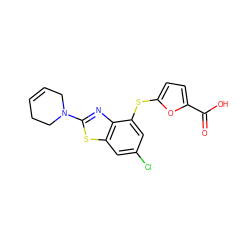 O=C(O)c1ccc(Sc2cc(Cl)cc3sc(N4CC=CCC4)nc23)o1 ZINC000208136525