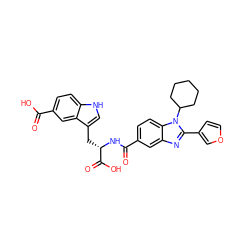 O=C(O)c1ccc2[nH]cc(C[C@H](NC(=O)c3ccc4c(c3)nc(-c3ccoc3)n4C3CCCCC3)C(=O)O)c2c1 ZINC000028020682