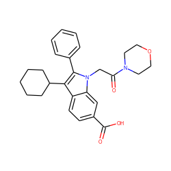 O=C(O)c1ccc2c(C3CCCCC3)c(-c3ccccc3)n(CC(=O)N3CCOCC3)c2c1 ZINC000013609946