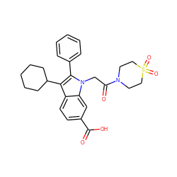 O=C(O)c1ccc2c(C3CCCCC3)c(-c3ccccc3)n(CC(=O)N3CCS(=O)(=O)CC3)c2c1 ZINC000013646570