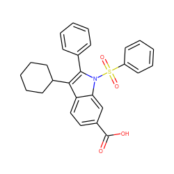 O=C(O)c1ccc2c(C3CCCCC3)c(-c3ccccc3)n(S(=O)(=O)c3ccccc3)c2c1 ZINC000013609931