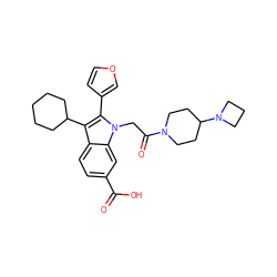 O=C(O)c1ccc2c(C3CCCCC3)c(-c3ccoc3)n(CC(=O)N3CCC(N4CCC4)CC3)c2c1 ZINC000013646696