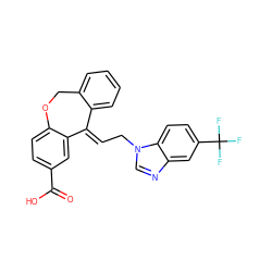 O=C(O)c1ccc2c(c1)/C(=C/Cn1cnc3cc(C(F)(F)F)ccc31)c1ccccc1CO2 ZINC000100641906