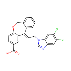 O=C(O)c1ccc2c(c1)/C(=C/Cn1cnc3cc(Cl)c(Cl)cc31)c1ccccc1CO2 ZINC000100641929