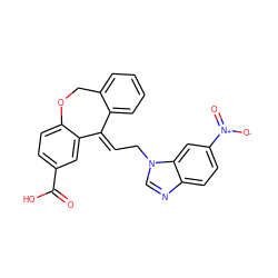 O=C(O)c1ccc2c(c1)/C(=C/Cn1cnc3ccc([N+](=O)[O-])cc31)c1ccccc1CO2 ZINC000100641943