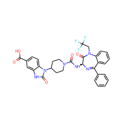 O=C(O)c1ccc2c(c1)[nH]c(=O)n2C1CCN(C(=O)N[C@@H]2N=C(c3ccccc3)c3ccccc3N(CC(F)(F)F)C2=O)CC1 ZINC000036177838