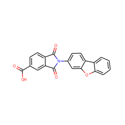 O=C(O)c1ccc2c(c1)C(=O)N(c1ccc3c(c1)oc1ccccc13)C2=O ZINC000003683729