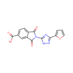 O=C(O)c1ccc2c(c1)C(=O)N(c1nc(-c3ccco3)n[nH]1)C2=O ZINC000004739683