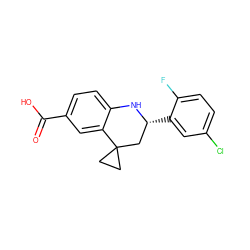 O=C(O)c1ccc2c(c1)C1(CC1)C[C@@H](c1cc(Cl)ccc1F)N2 ZINC000148023811