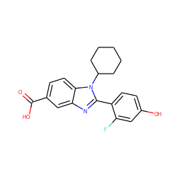 O=C(O)c1ccc2c(c1)nc(-c1ccc(O)cc1F)n2C1CCCCC1 ZINC000028121910