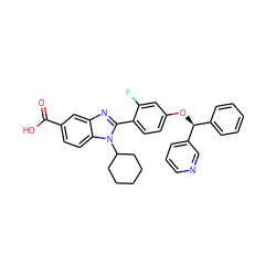 O=C(O)c1ccc2c(c1)nc(-c1ccc(O[C@@H](c3ccccc3)c3cccnc3)cc1F)n2C1CCCCC1 ZINC000028572583