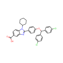 O=C(O)c1ccc2c(c1)nc(-c1ccc(OC(c3ccc(Cl)cc3)c3ccc(Cl)cc3)cc1)n2C1CCCCC1 ZINC000036350368