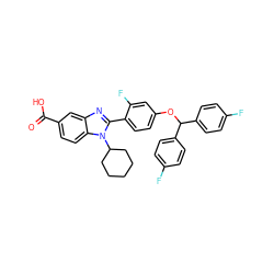 O=C(O)c1ccc2c(c1)nc(-c1ccc(OC(c3ccc(F)cc3)c3ccc(F)cc3)cc1F)n2C1CCCCC1 ZINC000028572581