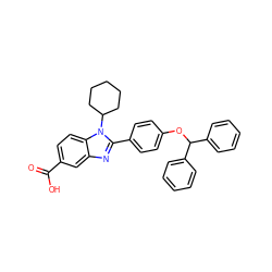 O=C(O)c1ccc2c(c1)nc(-c1ccc(OC(c3ccccc3)c3ccccc3)cc1)n2C1CCCCC1 ZINC000028571693