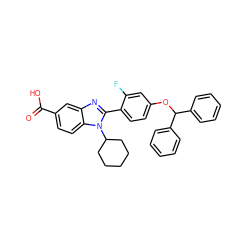 O=C(O)c1ccc2c(c1)nc(-c1ccc(OC(c3ccccc3)c3ccccc3)cc1F)n2C1CCCCC1 ZINC000034817635