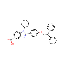 O=C(O)c1ccc2c(c1)nc(-c1ccc(OCC(c3ccccc3)c3ccccc3)cc1)n2C1CCCCC1 ZINC000028572551