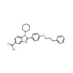 O=C(O)c1ccc2c(c1)nc(-c1ccc(OCCCc3ccccc3)cc1)n2C1CCCCC1 ZINC000036350376