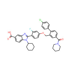 O=C(O)c1ccc2c(c1)nc(-c1ccc(OCc3cc(C(=O)N4CCCCC4)ccc3-c3ccc(Cl)cc3)cc1F)n2C1CCCCC1 ZINC000049794040