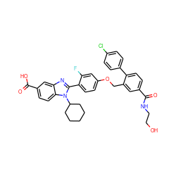 O=C(O)c1ccc2c(c1)nc(-c1ccc(OCc3cc(C(=O)NCCO)ccc3-c3ccc(Cl)cc3)cc1F)n2C1CCCCC1 ZINC000049942229