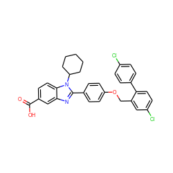 O=C(O)c1ccc2c(c1)nc(-c1ccc(OCc3cc(Cl)ccc3-c3ccc(Cl)cc3)cc1)n2C1CCCCC1 ZINC000036350410