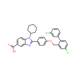 O=C(O)c1ccc2c(c1)nc(-c1ccc(OCc3cc(Cl)ccc3-c3cccc(Cl)c3)cc1)n2C1CCCCC1 ZINC000036350446