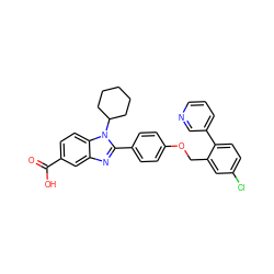 O=C(O)c1ccc2c(c1)nc(-c1ccc(OCc3cc(Cl)ccc3-c3cccnc3)cc1)n2C1CCCCC1 ZINC000036350413