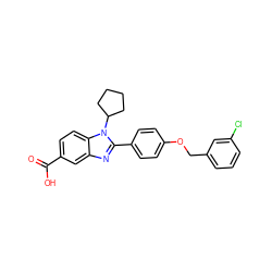 O=C(O)c1ccc2c(c1)nc(-c1ccc(OCc3cccc(Cl)c3)cc1)n2C1CCCC1 ZINC000036350373