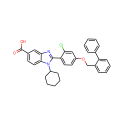 O=C(O)c1ccc2c(c1)nc(-c1ccc(OCc3ccccc3-c3ccccc3)cc1Cl)n2C1CCCCC1 ZINC000036350426