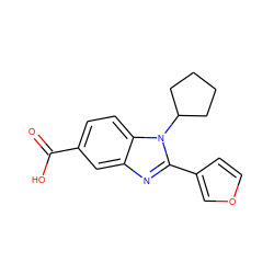 O=C(O)c1ccc2c(c1)nc(-c1ccoc1)n2C1CCCC1 ZINC000036350467