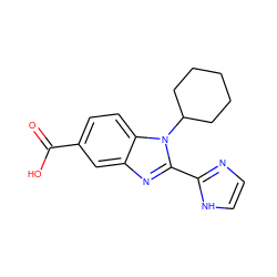 O=C(O)c1ccc2c(c1)nc(-c1ncc[nH]1)n2C1CCCCC1 ZINC000013588426