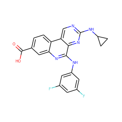 O=C(O)c1ccc2c(c1)nc(Nc1cc(F)cc(F)c1)c1nc(NC3CC3)ncc12 ZINC000140060221