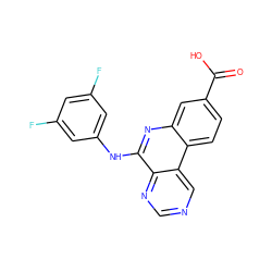 O=C(O)c1ccc2c(c1)nc(Nc1cc(F)cc(F)c1)c1ncncc12 ZINC000066112947