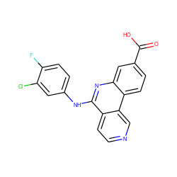 O=C(O)c1ccc2c(c1)nc(Nc1ccc(F)c(Cl)c1)c1ccncc12 ZINC000066111486