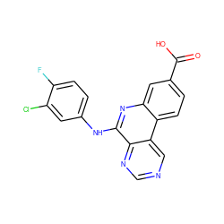 O=C(O)c1ccc2c(c1)nc(Nc1ccc(F)c(Cl)c1)c1ncncc12 ZINC000066112946