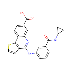 O=C(O)c1ccc2c(c1)nc(Nc1cccc(C(=O)NC3CC3)c1)c1ccsc12 ZINC000167789263