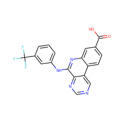 O=C(O)c1ccc2c(c1)nc(Nc1cccc(C(F)(F)F)c1)c1ncncc12 ZINC000066112429