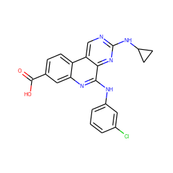 O=C(O)c1ccc2c(c1)nc(Nc1cccc(Cl)c1)c1nc(NC3CC3)ncc12 ZINC000066112982