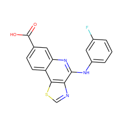 O=C(O)c1ccc2c(c1)nc(Nc1cccc(F)c1)c1ncsc12 ZINC000167794093